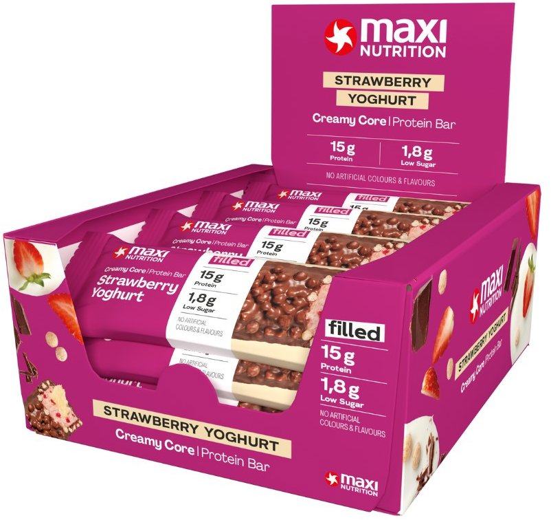 MaxiNutrition Creamy Core Protein Bar strawberry yoghurt 12× 45 g