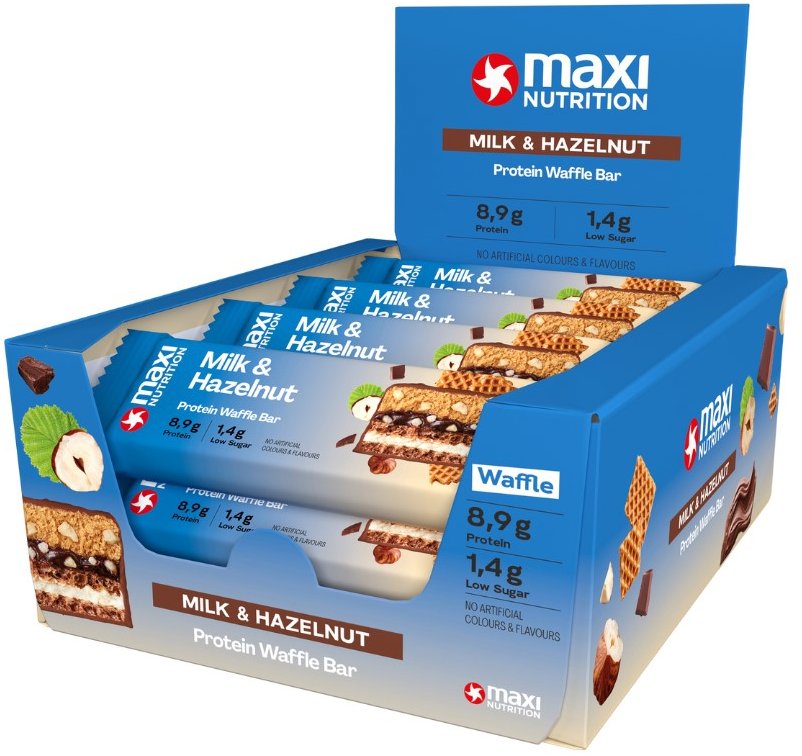 MaxiNutrition Waffle protein bar milk and hazelnut 12× 40 g
