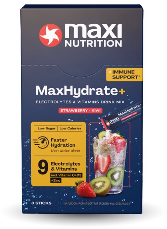 MaxiNutrition Elektrolyty s vitamínmi na imunitu, príchuť jahoda-kivi 128 g (8× 16 g)