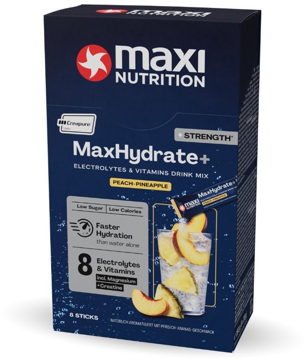 MaxiNutrition Elektrolyty s creatínom, príchuť broskyňa-ananás 128 g (8× 20 g)