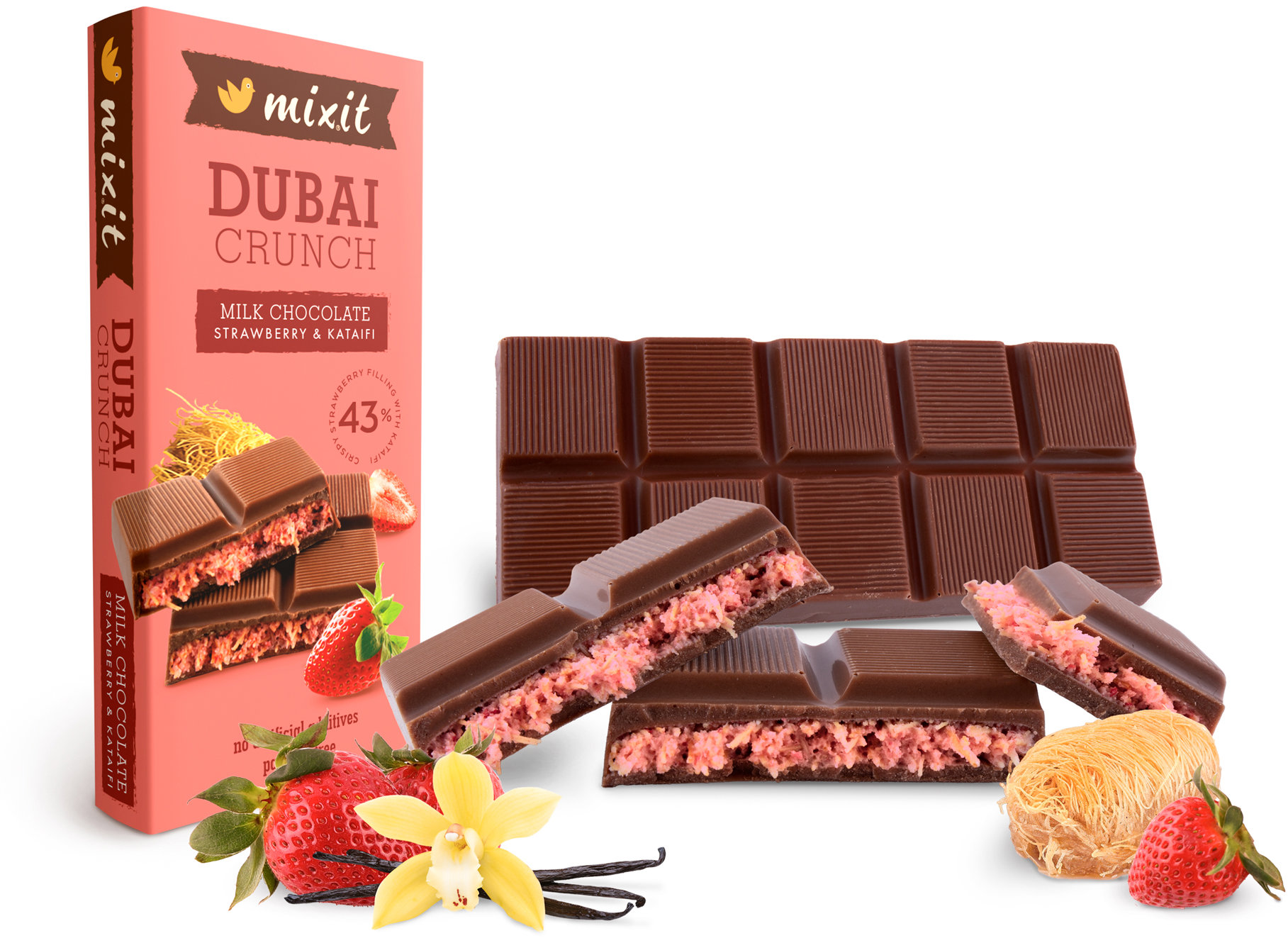 Mixit Dubajská čokoláda Mixit s jahodovou náplňou