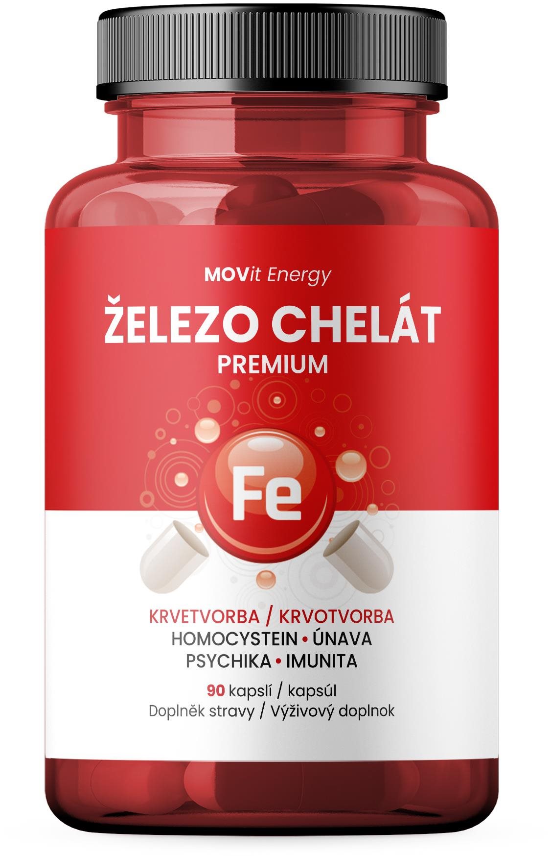 MOVit Energy Železo Chelát Prémium, 90 kapsúl