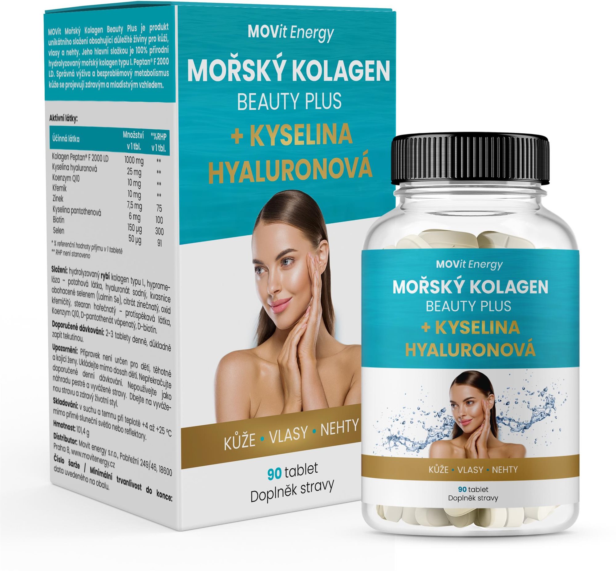 MOVit Morský Kolagén Beauty Plus + Kyselina hyalurónová 90 tabliet