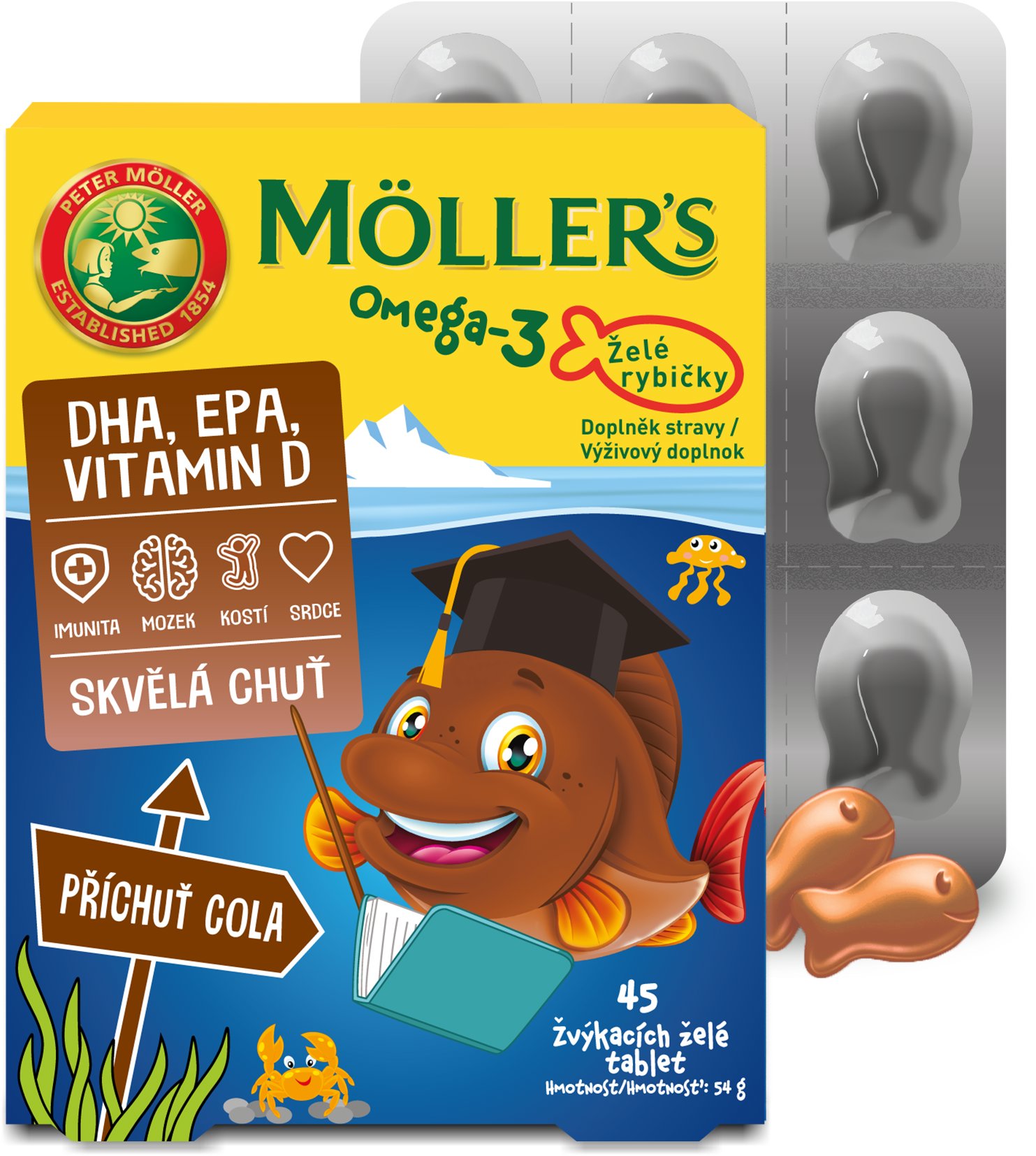 Möller’s Omega 3 Želé rybičky s príchuťou Cola 45 žuvacích želé