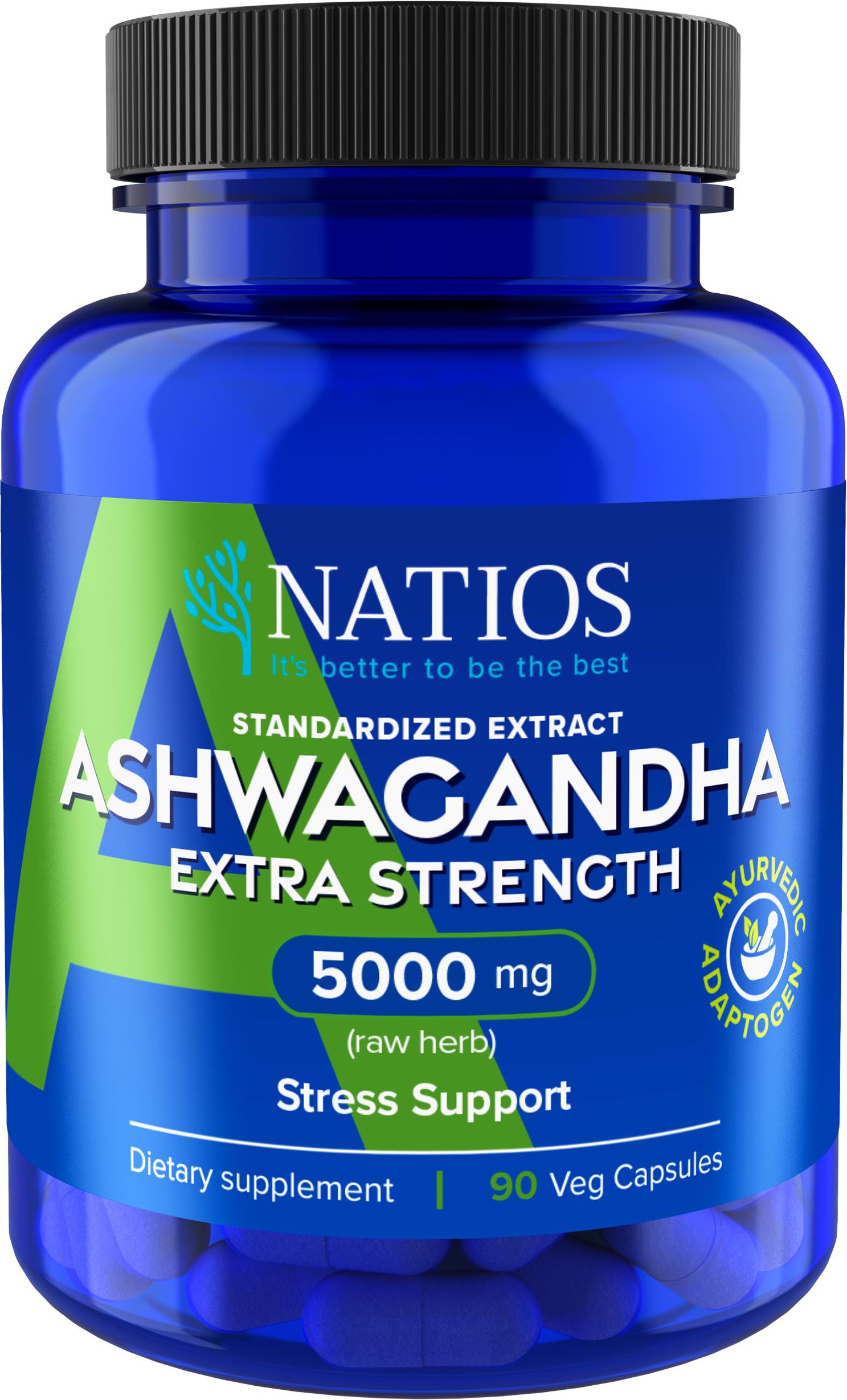 NATIOS Ashwagandha Extract, 5000 mg, Extra Strength, 90 vegánskych kapsúl