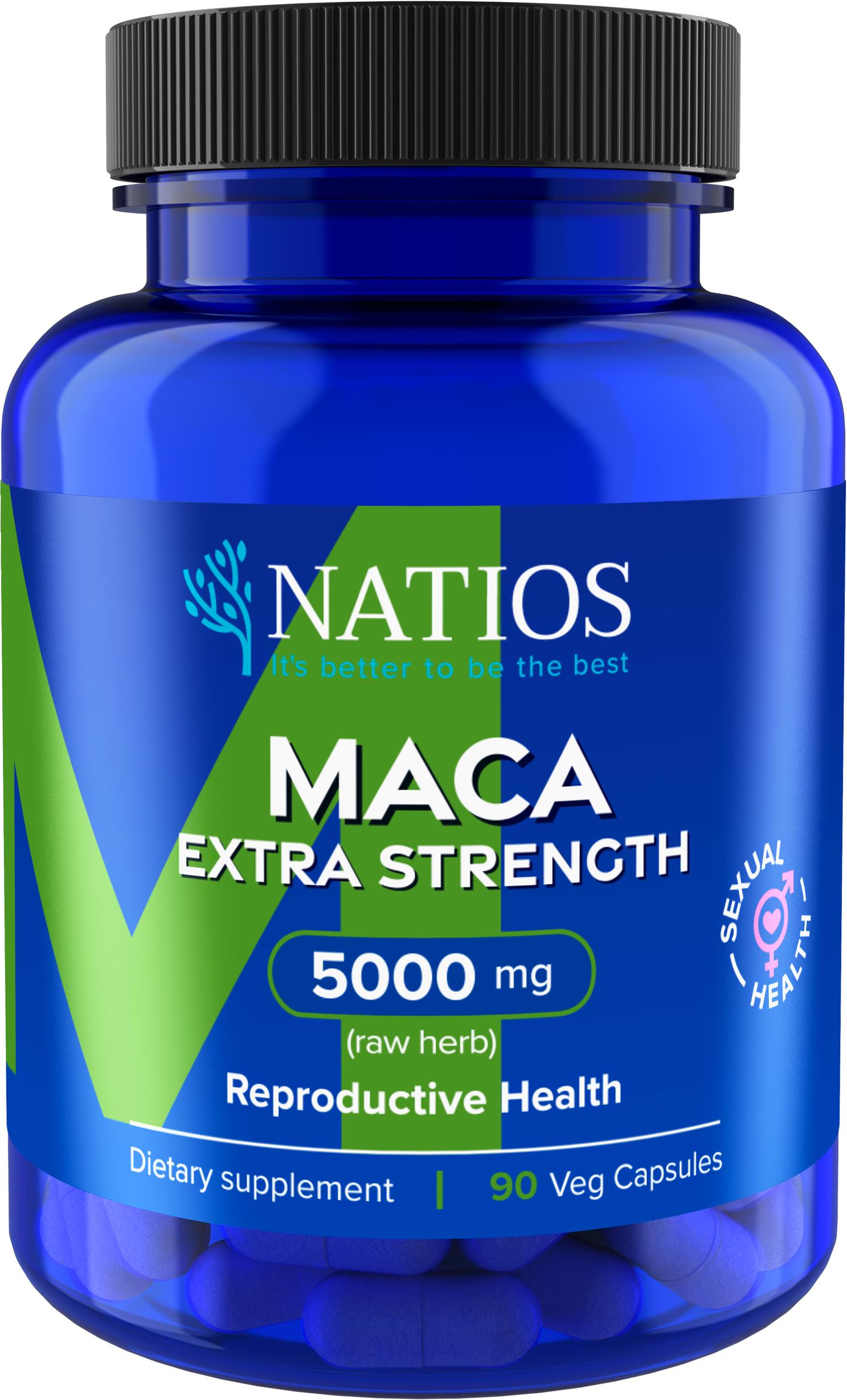 NATIOS Maca Extract, 5000 mg, Extra Strength, 90 veganských kapslí
