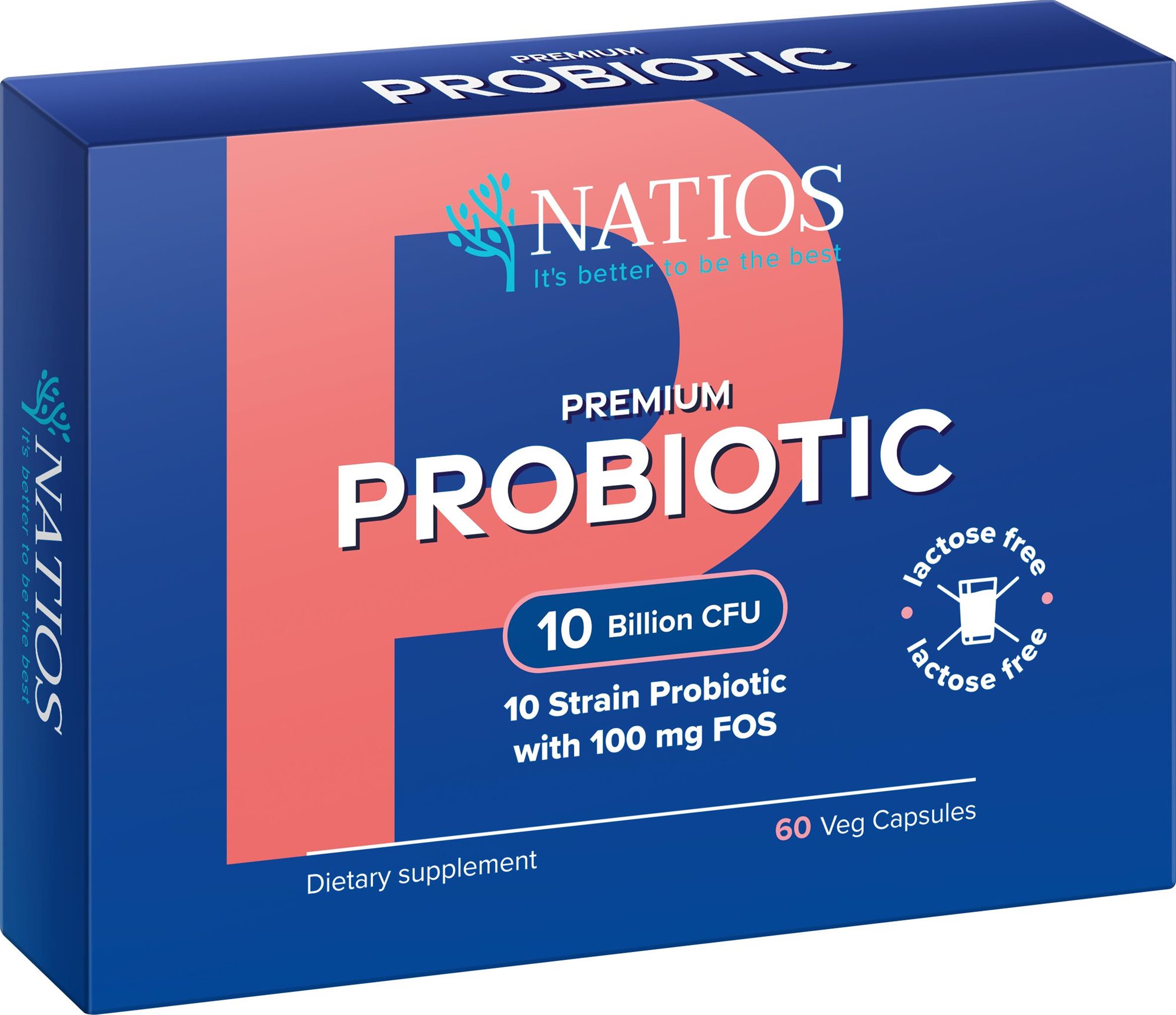 NATIOS Premium Probiotic s FOS, 10 miliard CFU, 10 kmenů, 60 veganských kapslí