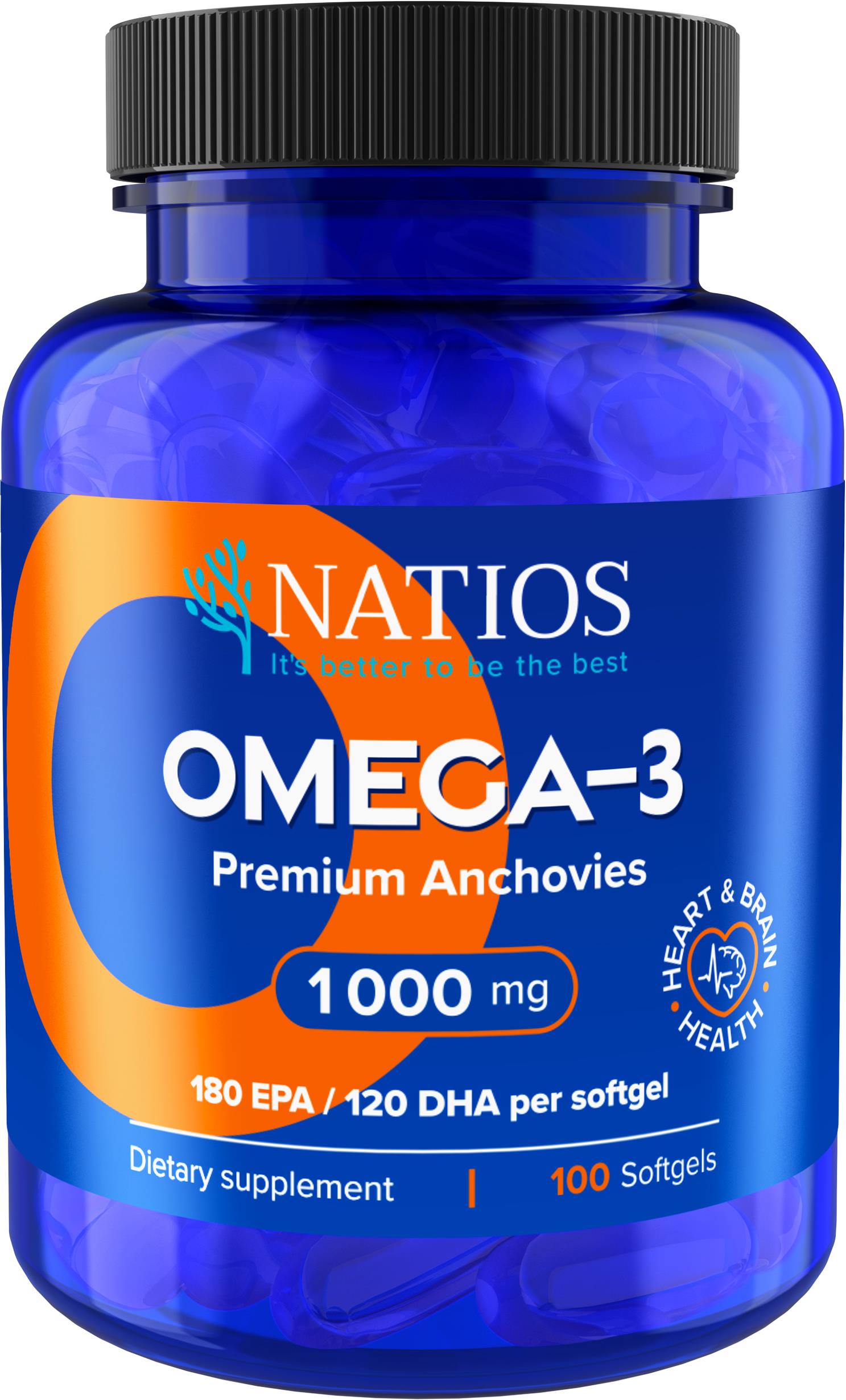 NATIOS Omega-3 Premium Anchovies, 1 000 mg, 100 softgel kapsúl