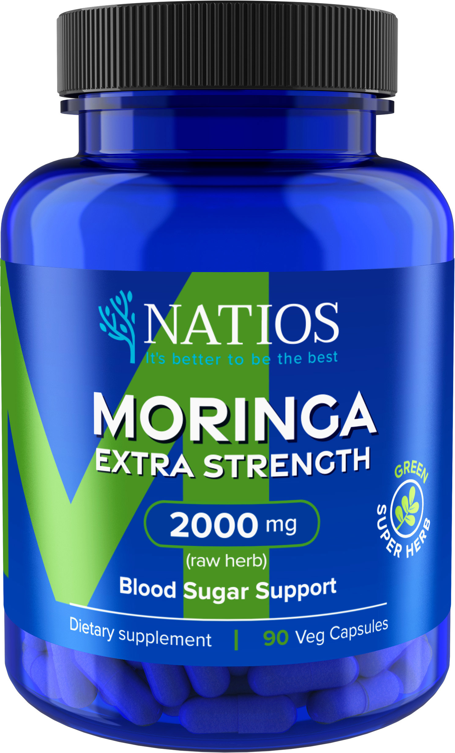 NATIOS Moringa Extract, 2000 mg, Extra Strength, 90 veganských kapslí