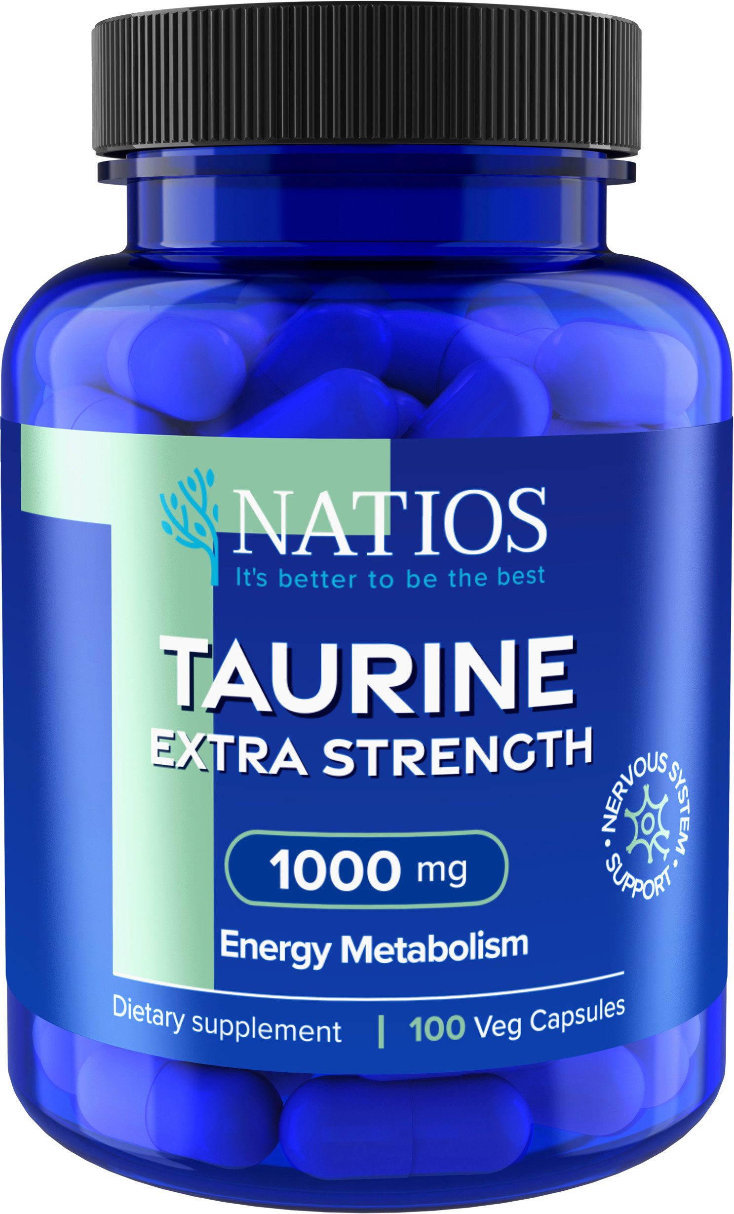 NATIOS Taurine Extra Strength, 1000 mg, 100 veganských kapslí