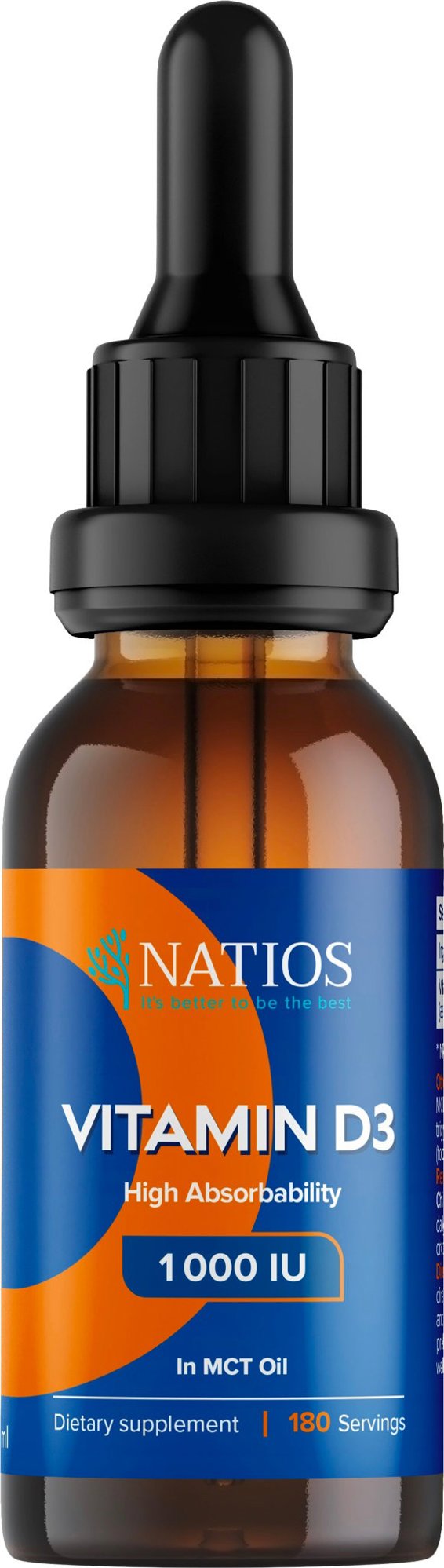 NATIOS Vegan Vitamín D3, 1000 IU, kvapky v MCT oleji, 30 ml