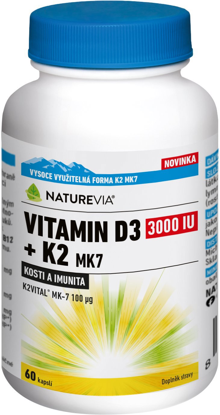 NatureVia Vitamin D3 3000 IU + K2 MK7 60 kapsúl
