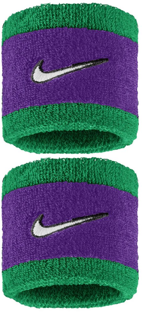 Nike Swoosh Classic potítka na zápästie zelená/fialová/biela 2 ks