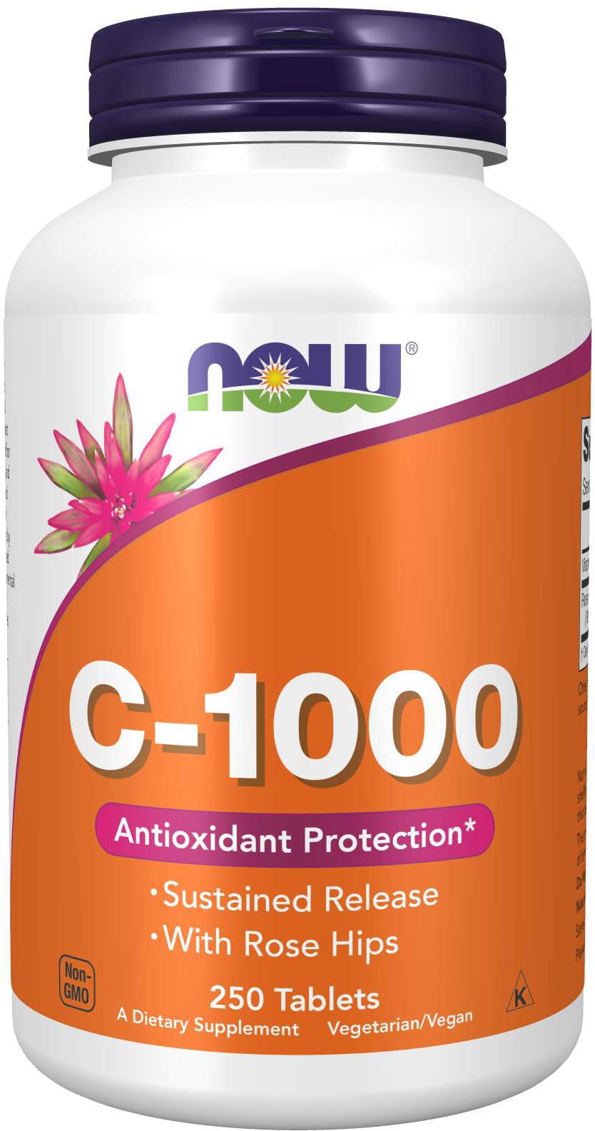 NOW FOODS Vitamin C-1000 s postupným uvolňováním a růží šípkovou, 250 tablet