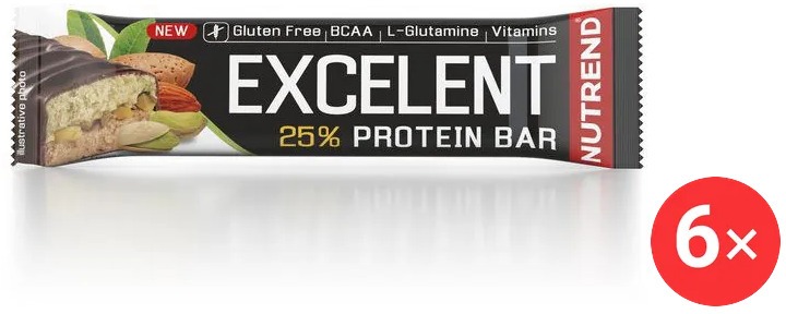 Nutrend EXCELENT Bar double, 6 × 85 g, mandle + pistácie s pistáciami CZ/SK