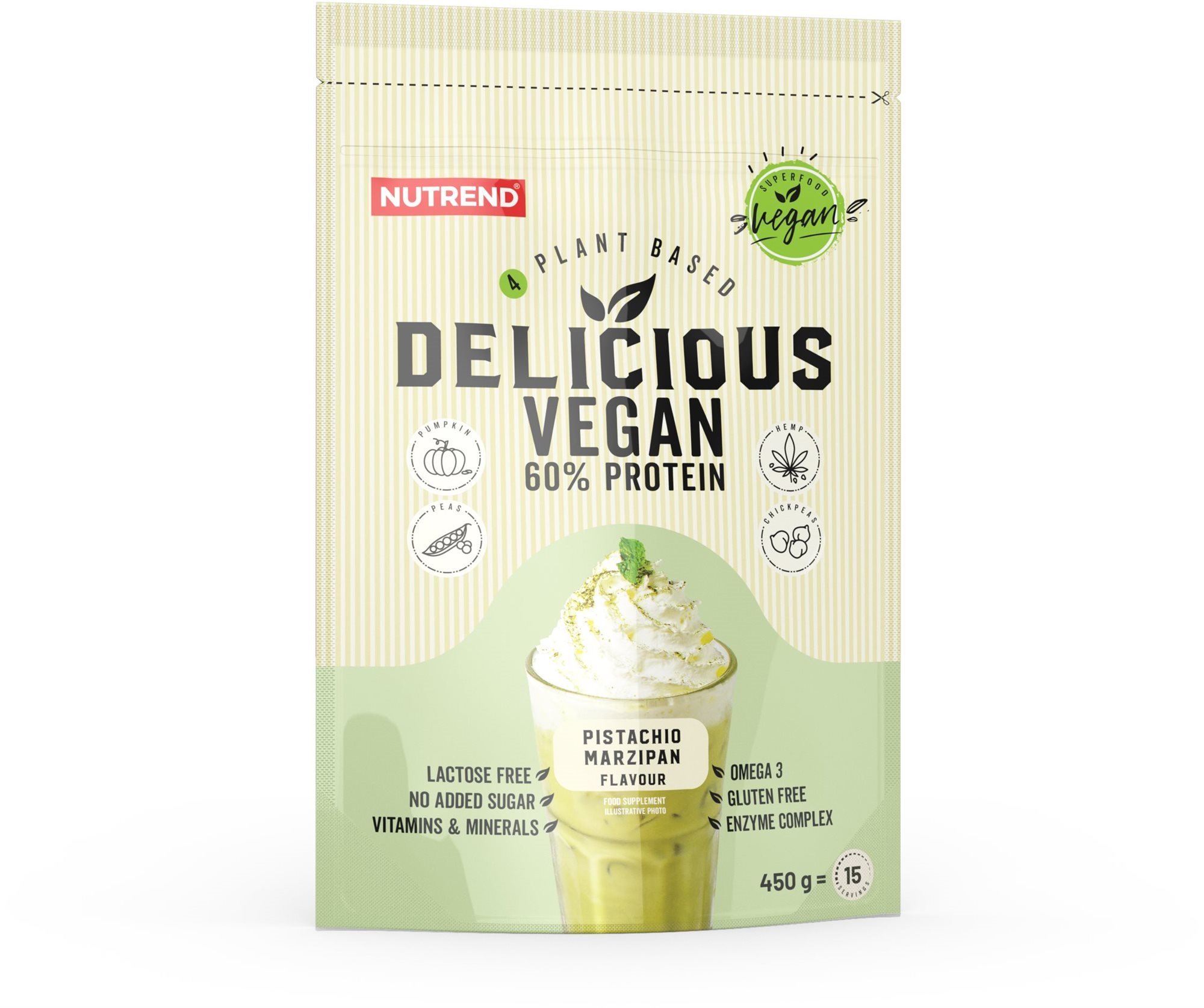 Nutrend Delicious Vegan Protein 450 g, pistácie+marcipán
