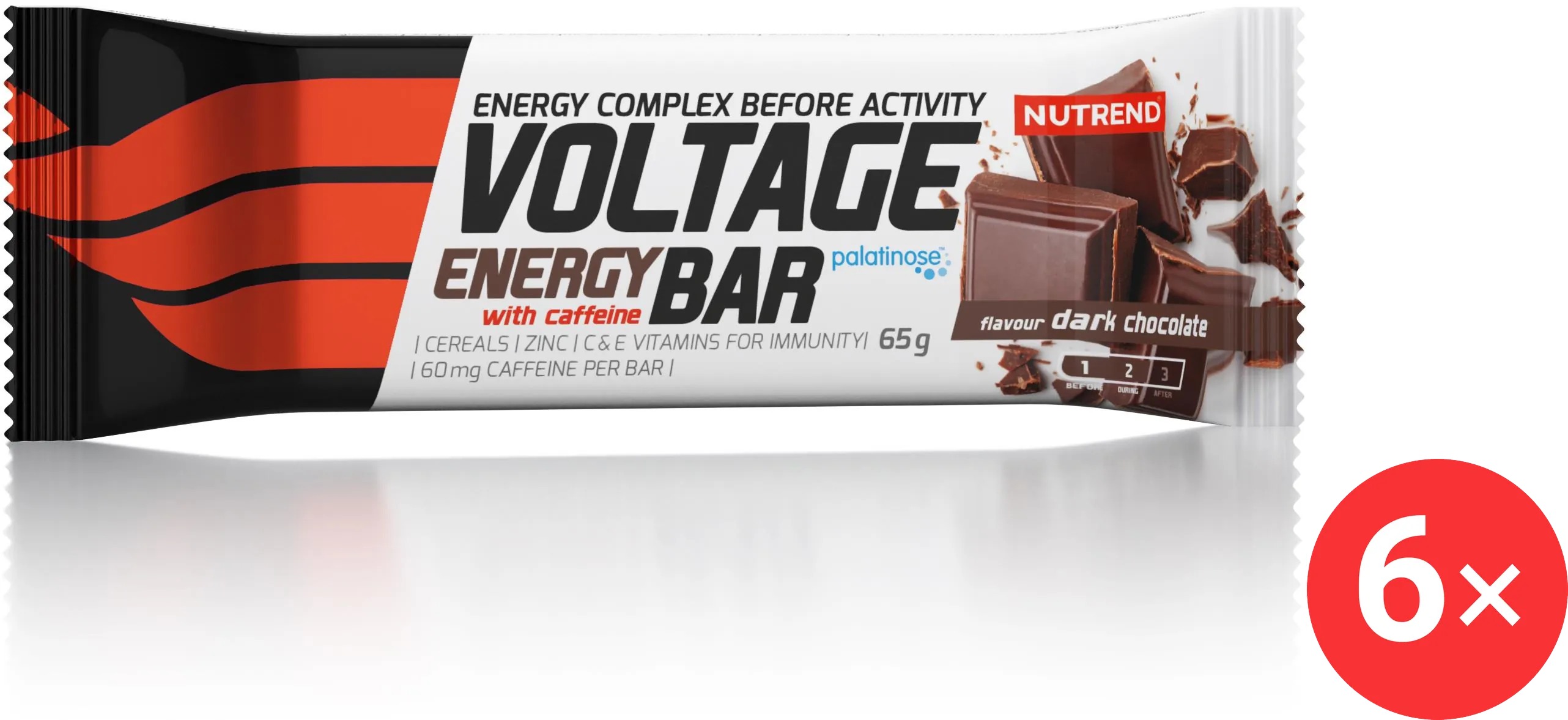 Nutrend Voltage Energy Bar With Caffeine 6× 65 g, horká čokoláda