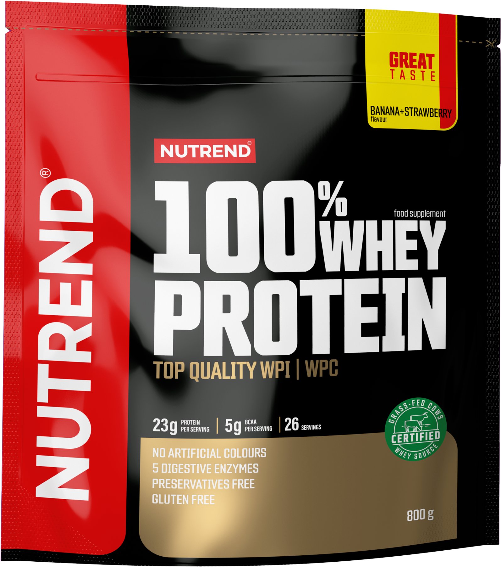 Nutrend 100 % Whey Protein 800 g, banán + jahoda