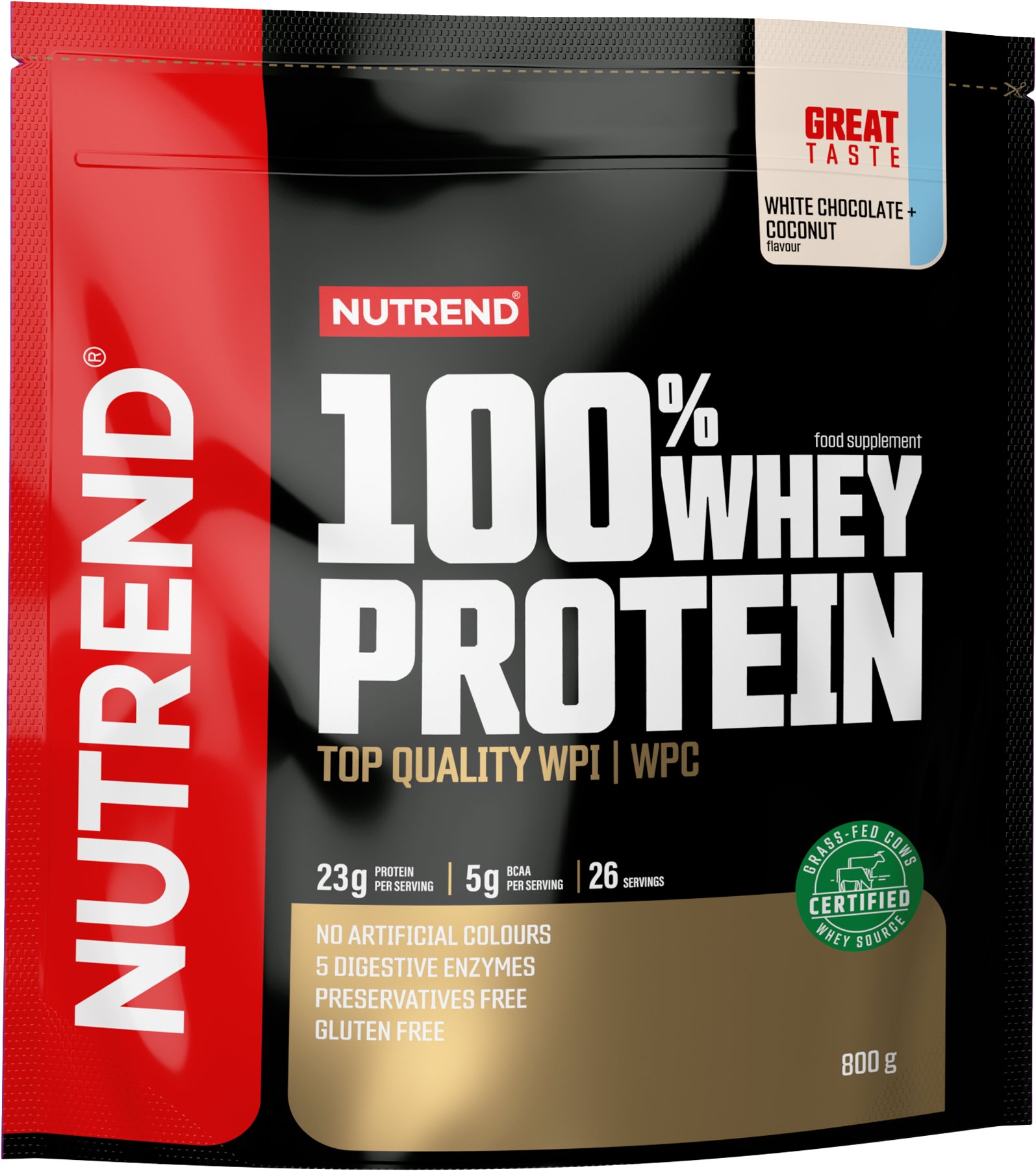 Nutrend 100 % Whey Protein 800 g, biela čokoláda + kokos