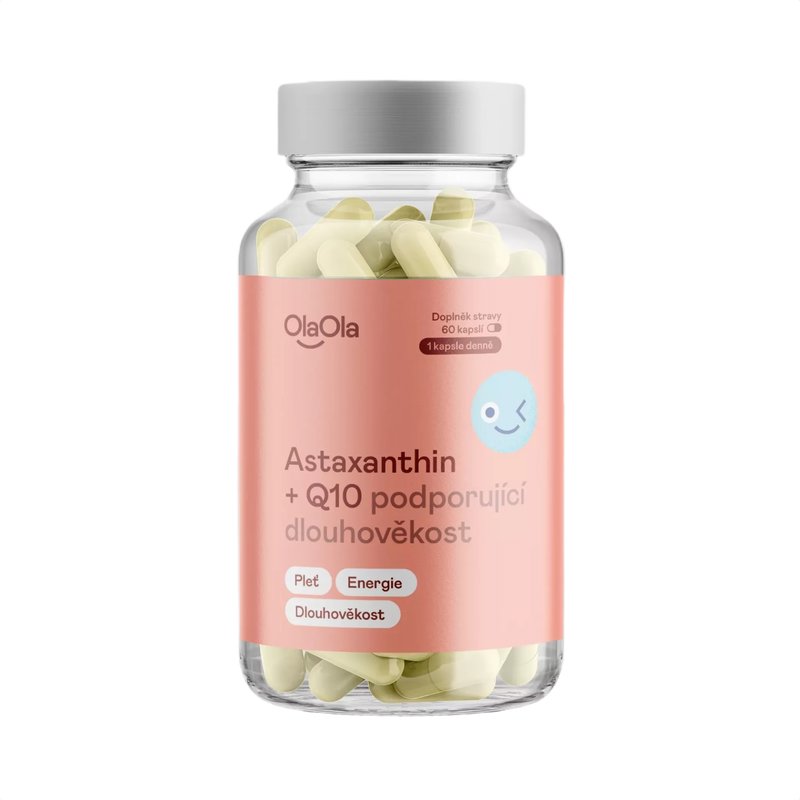 OlaOla Astaxanthin + Q10 podporující dlouhověkost, 60 kapslí