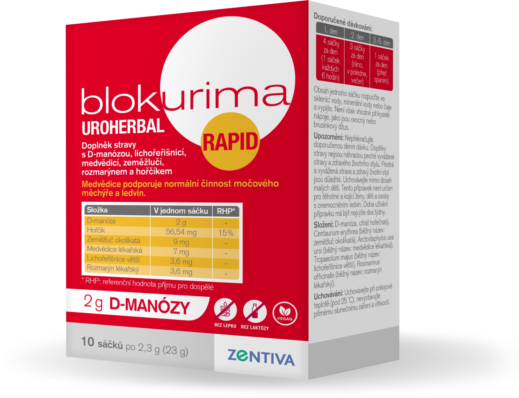 Blokurima Uroherbal Rapid 2 g D-manózy vrecúška 10 × 2,3 g