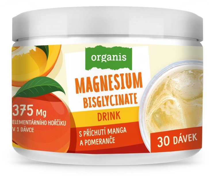 Organis Magnesium Drink s příchutí manga a pomeranče 102 g