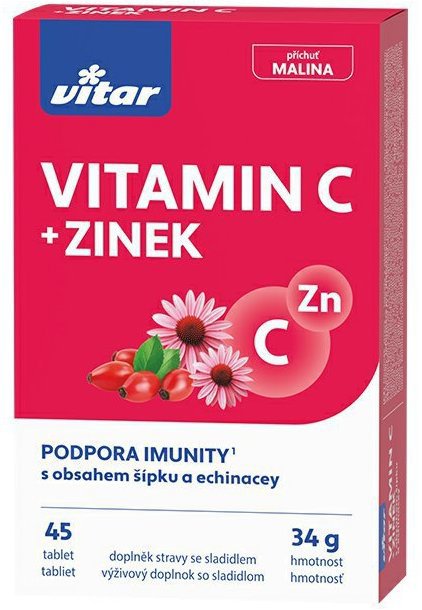 Vitar Vitamín C + zinok + echinacea + šípky 45 tabliet