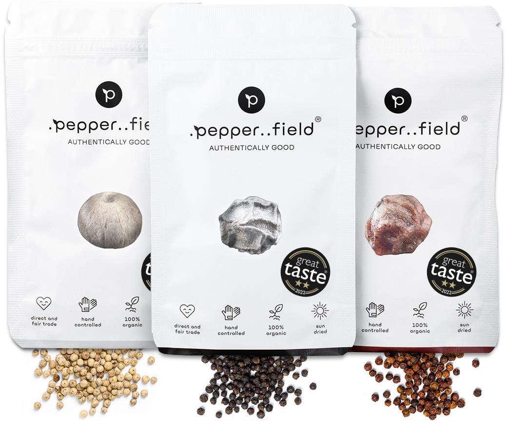 .pepper..field Kampotské korenie čierne, červené a biele – STARTERPACK (3 × 20 g)