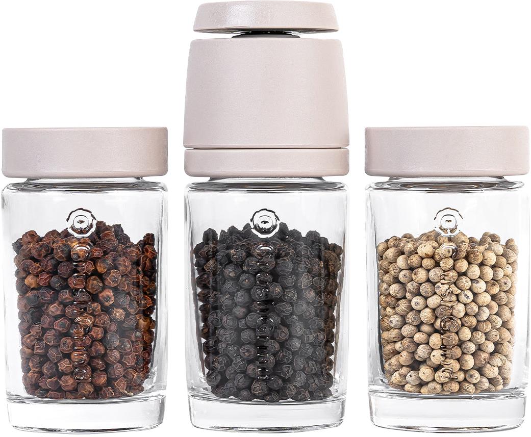 .pepper..field Mlynček na korenie CrushGrind so 2-sklenenými zásobníkmi a 3× 50 g korenia