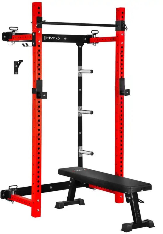 HMS Multifunkční skládací posilovací stojan - Power Rack KLT34, červený