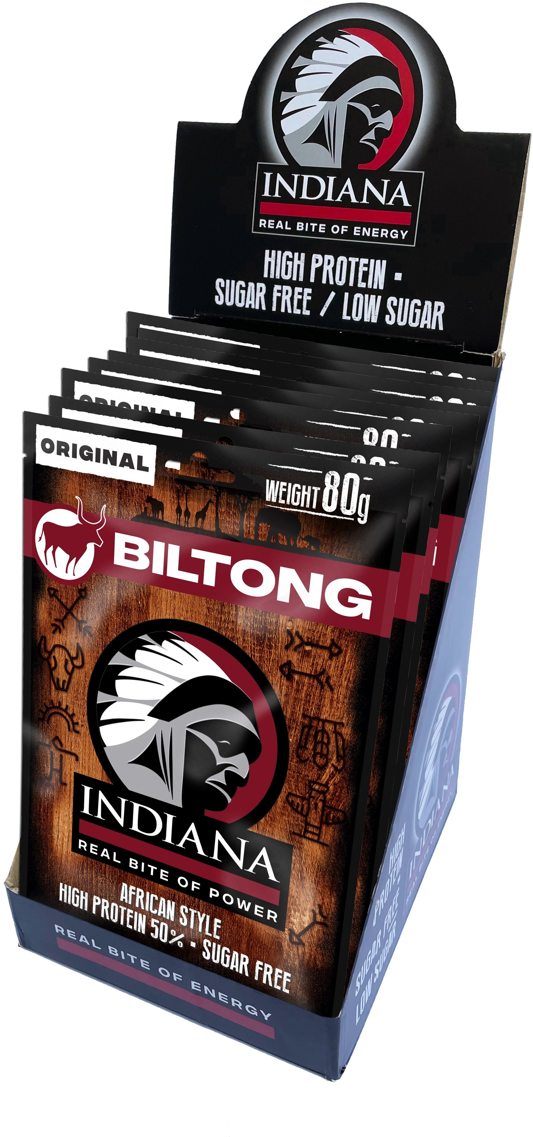 Indiana Biltong hovädzie Originál 640 g – display (8× 80 g)