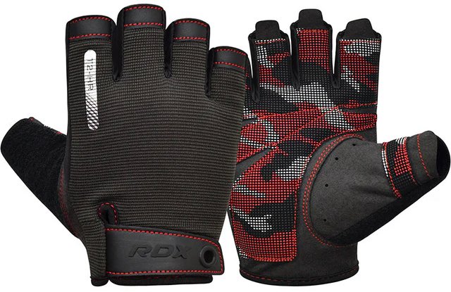 RDX Vzpieračské rukavice T2 Half, červené, M