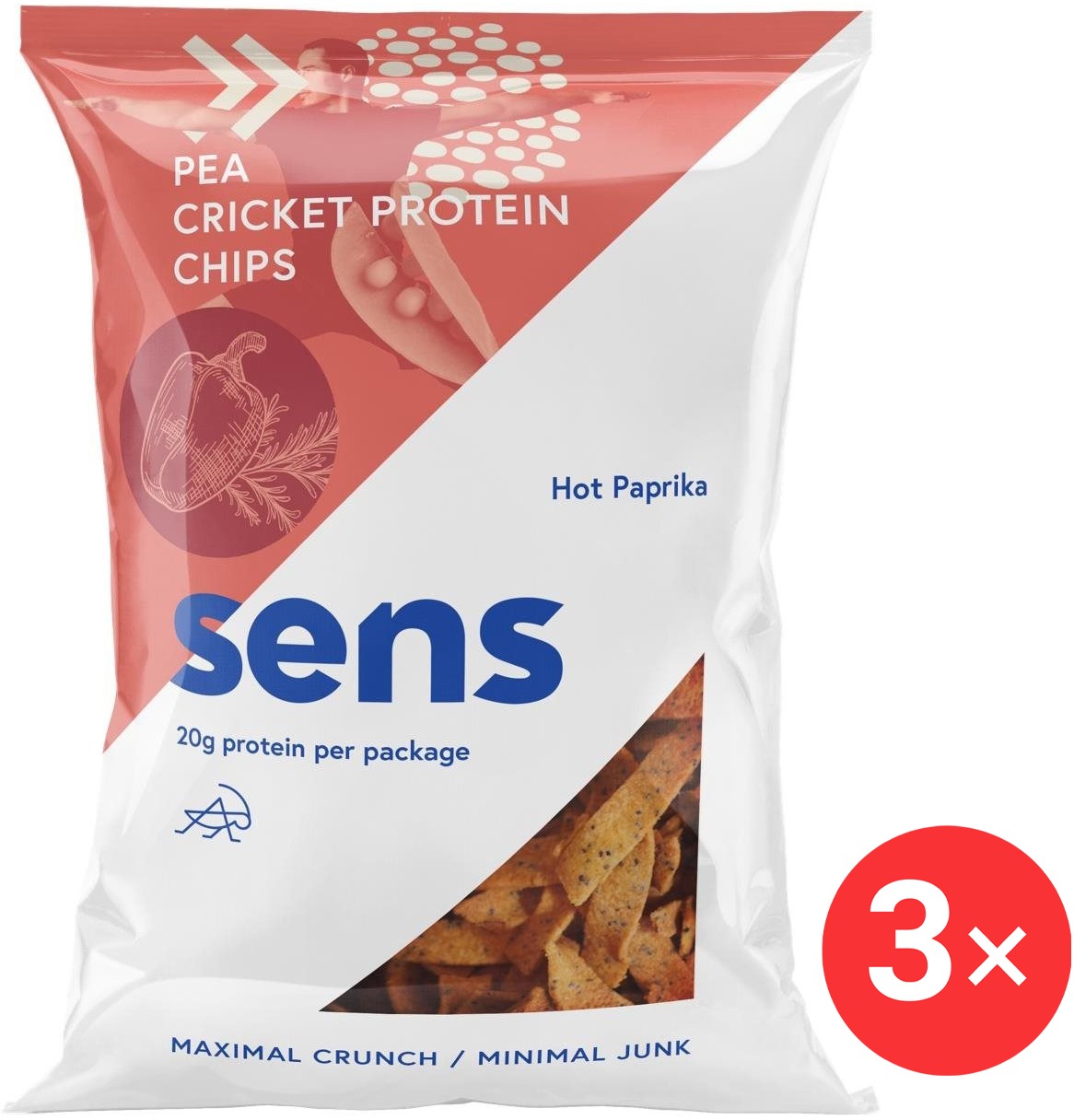 SENS Protein chipsy s cvrččím proteínom 3× 80 g, pikantná paprika