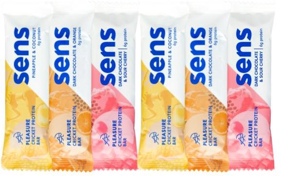 SENS Ochutnávkový balíček Pleasure Protein tyčiniek so svrčkovým proteínom 3× 2 ks – 6× 40 g