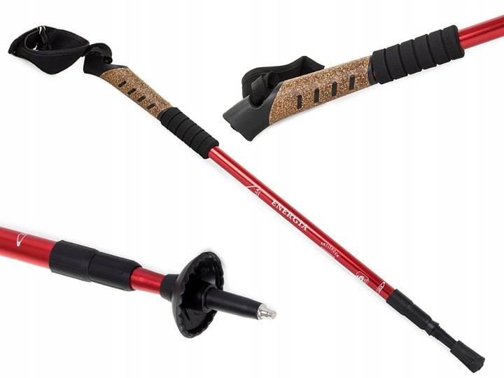Nordic Walking s korkovou rukoväťou, 135 cm, 2 ks, červené