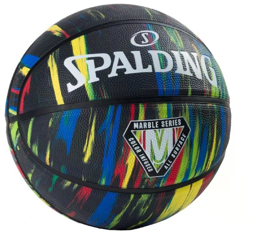 SPALDING MARBLE SERIES BLACK RAINBOW SZ7 RUBBER BASKETBALL