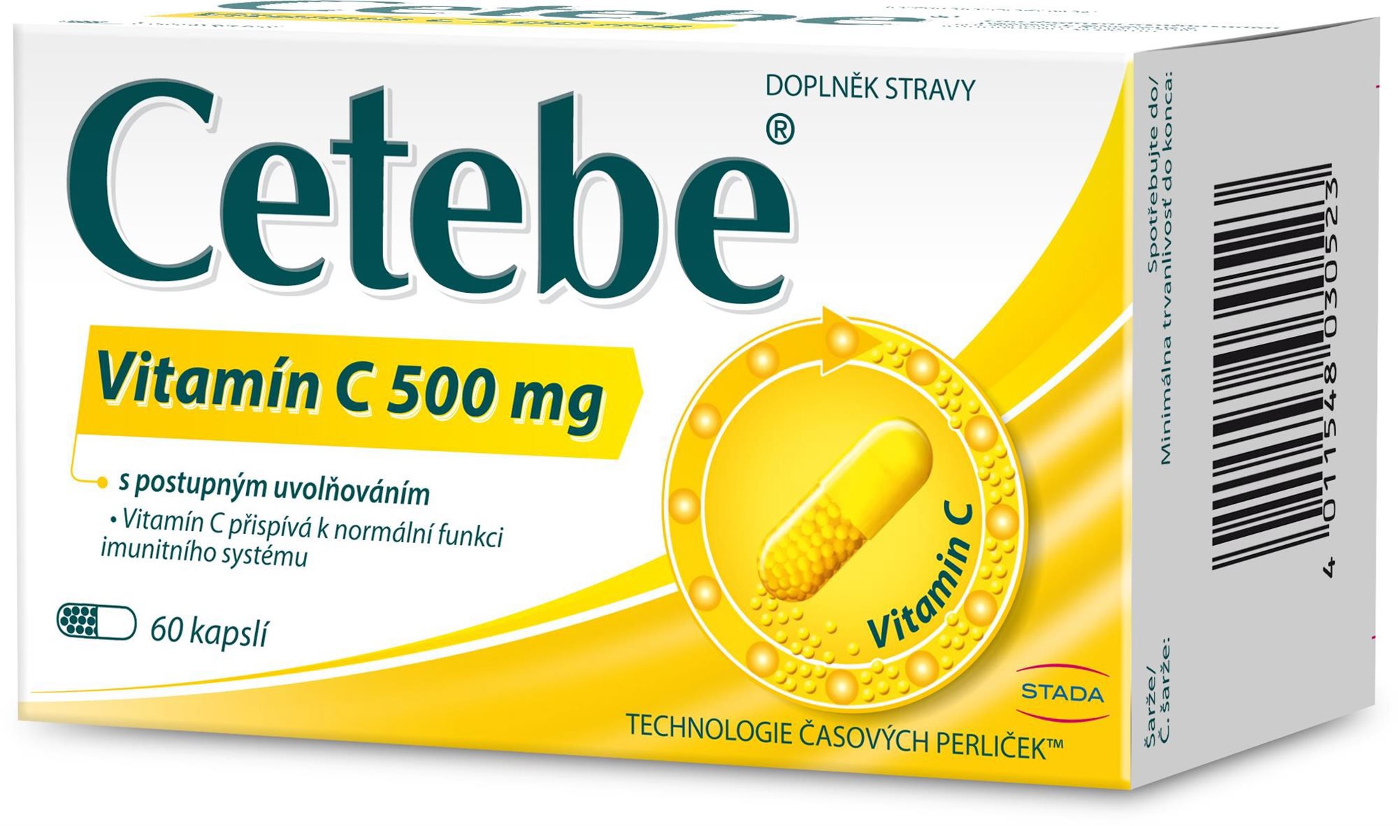 Cetebe Vitamín C 500 mg s postupným uvoľňovaním, 60 kapsúl
