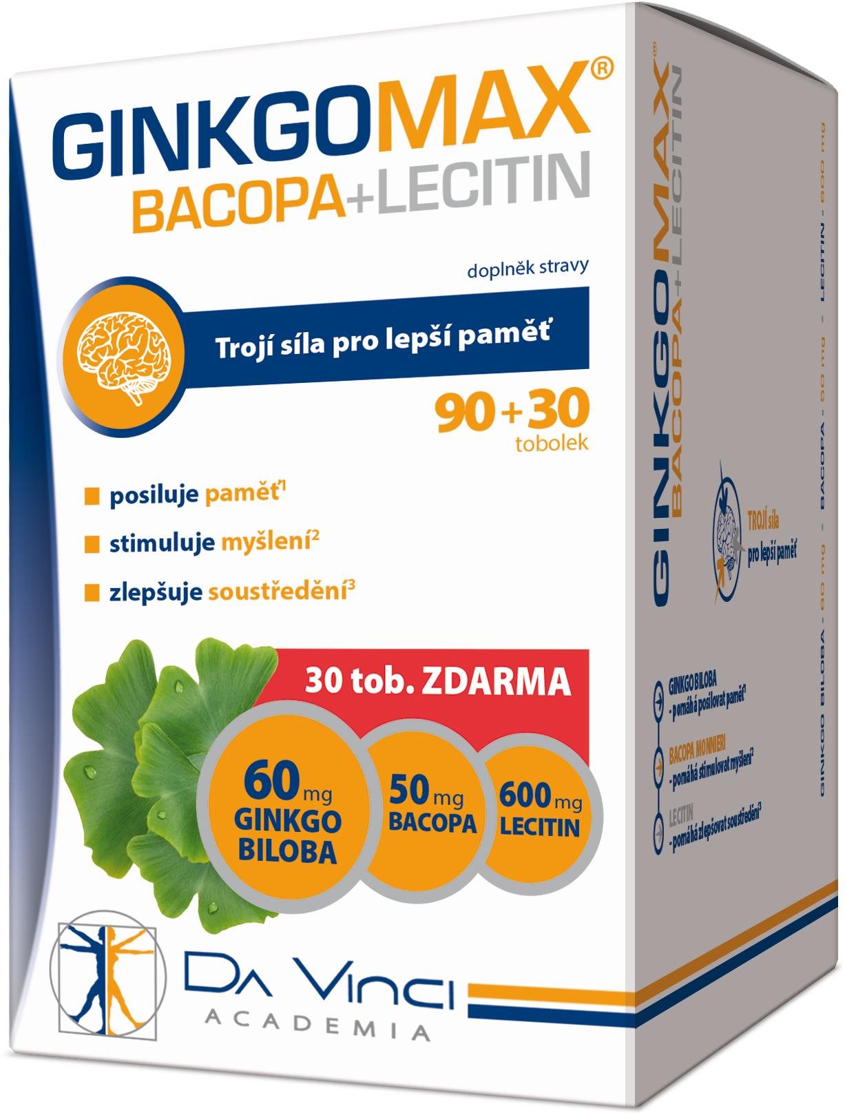 GinkgoMAX + Bacopa + Lecitin DaVinciAcademia 90 + 30 kapsúl