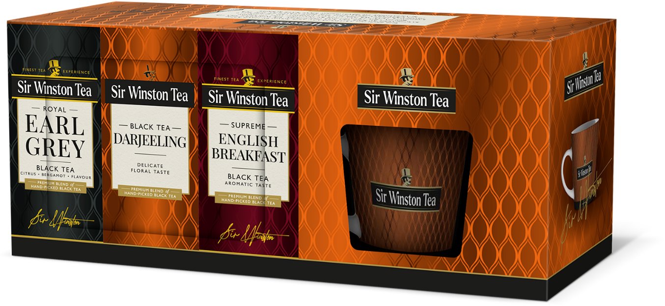 Teekanne On-pack Sir Winston Black Tea 3 × 20 sáčkov + hrnček
