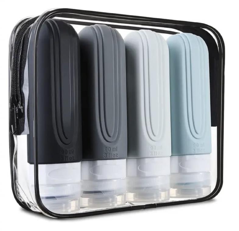 Take it shop Silikónové cestovné fľaštičky 90 ml 4 ks, sivé