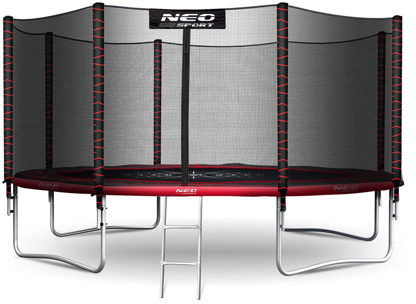NEO-SPORT Trampolína 13 stôp/404 cm, červená, s vonkajšou sieťou + rebrík