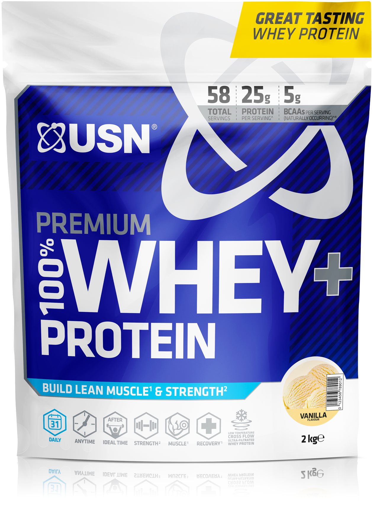 USN 100 % Premium Whey Bag, 2000 g, vanilka