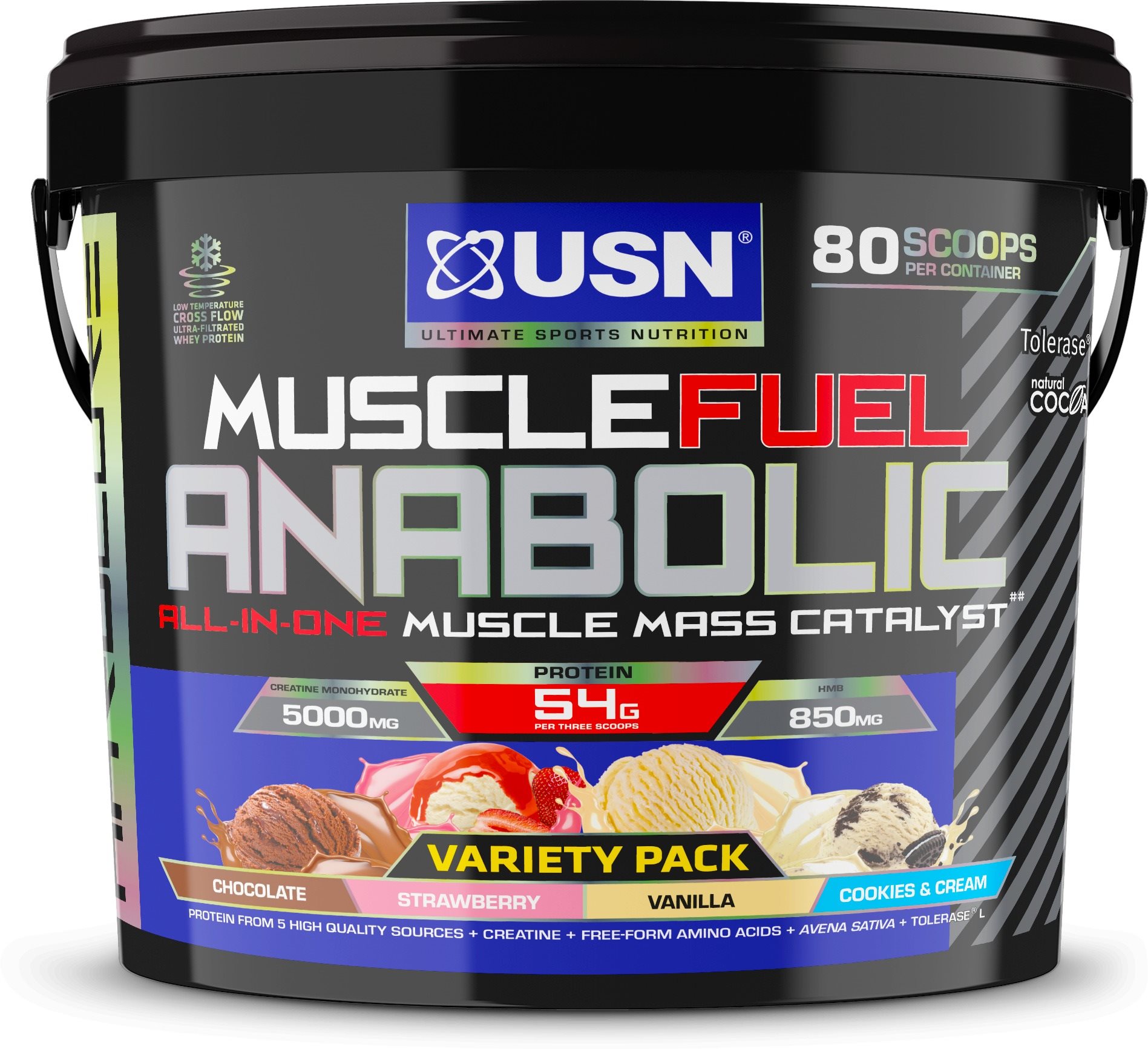 USN Muscle Fuel Anabolic Variety pack (Čokoláda, Jahoda, Vanilka a Cookies & Cream) 4 kg