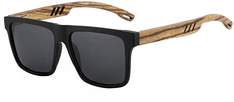 VeyRey Slnečné polarizačné okuliare nerd imitácia dreva Surance čierna obruba, čierne sklá
