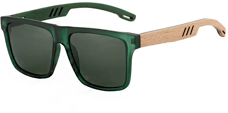 VeyRey Slnečné polarizačné okuliare nerd imitácia dreva Surance zelená obruba, čierne sklá