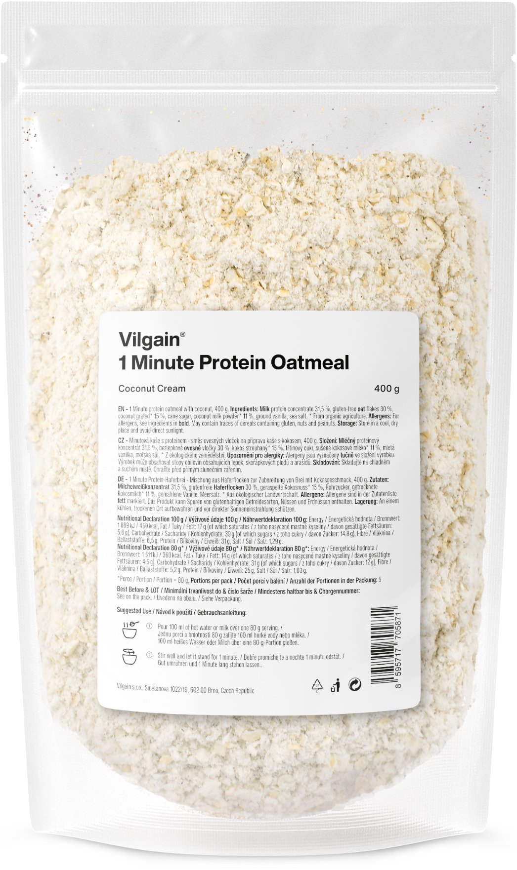 Vilgain 1 Minute Protein Oatmeal 400 g coconut cream