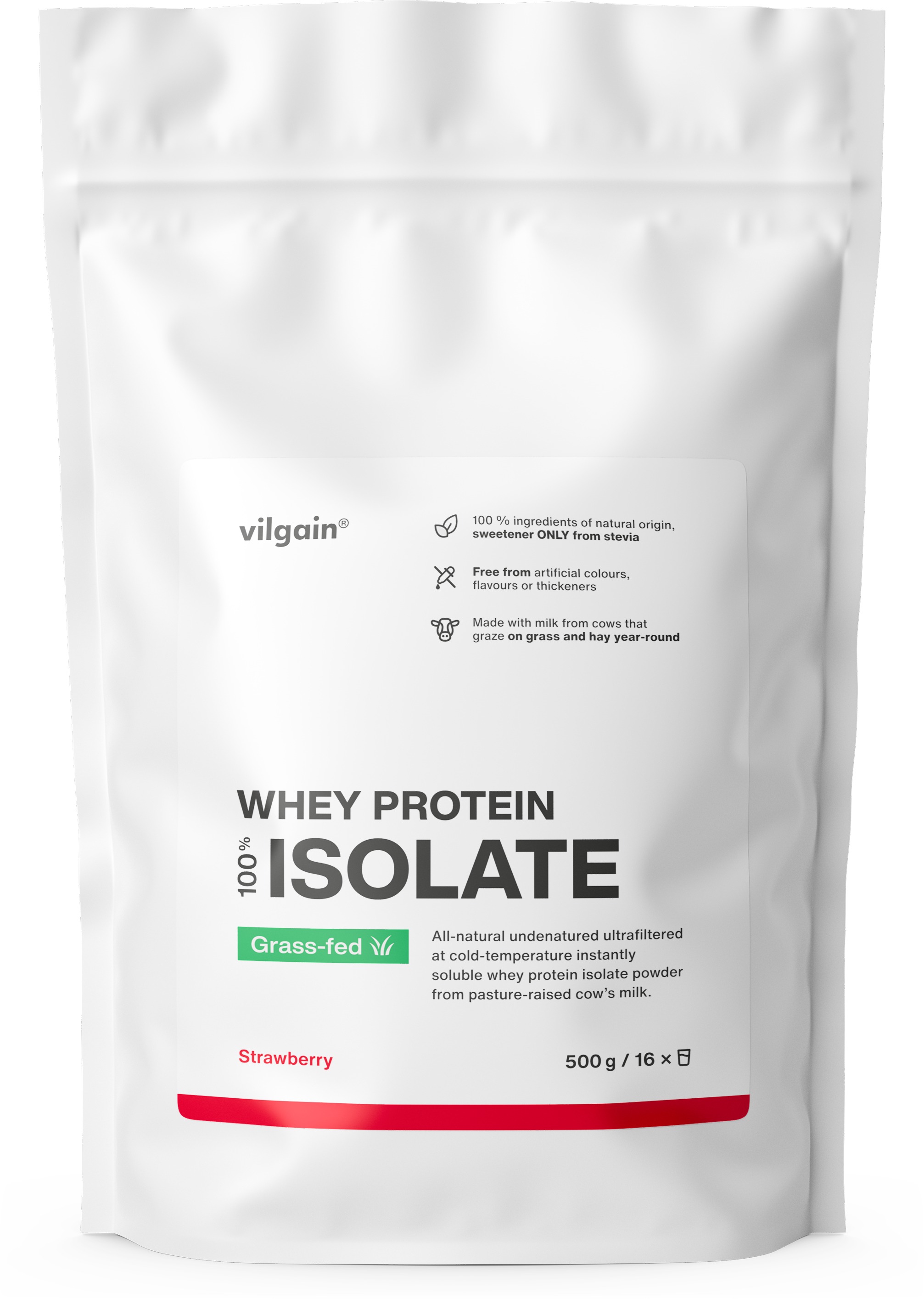 Vilgain Grass-Fed Whey Protein Isolate 500 g Strawberry