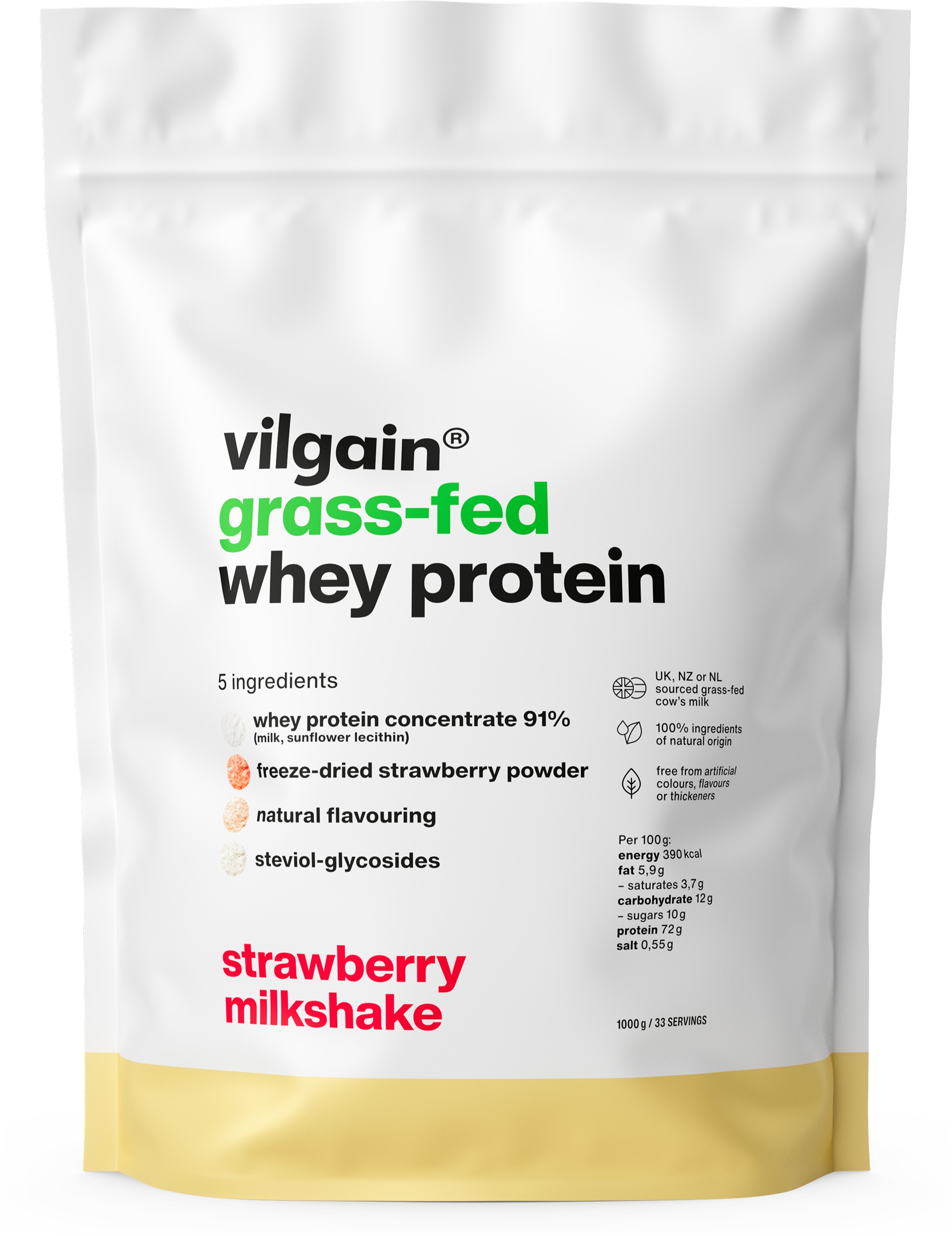 Vilgain Grass-Fed Whey Protein 1000 g strawberry milkshake