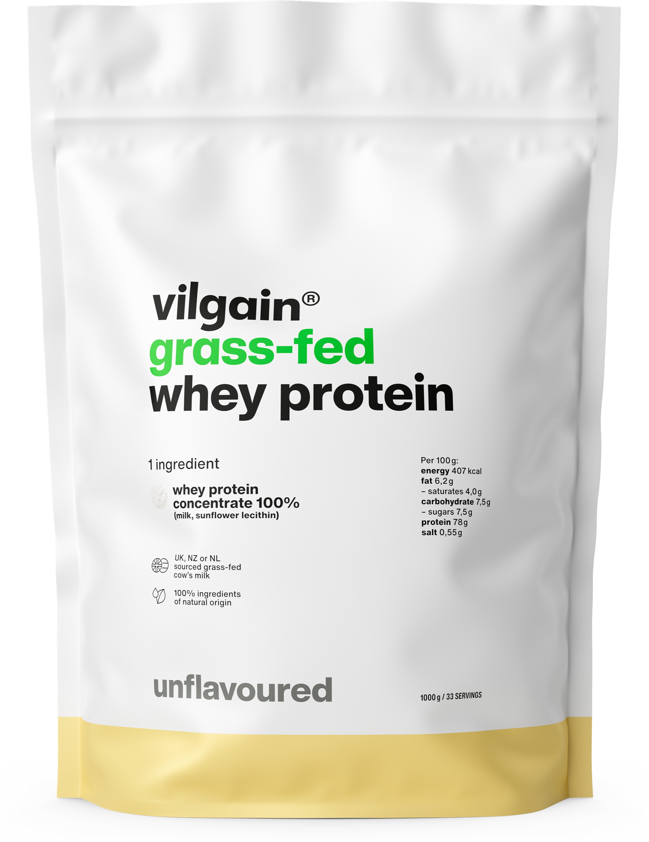 Vilgain Grass-Fed Whey Protein 1000 g unflavoured