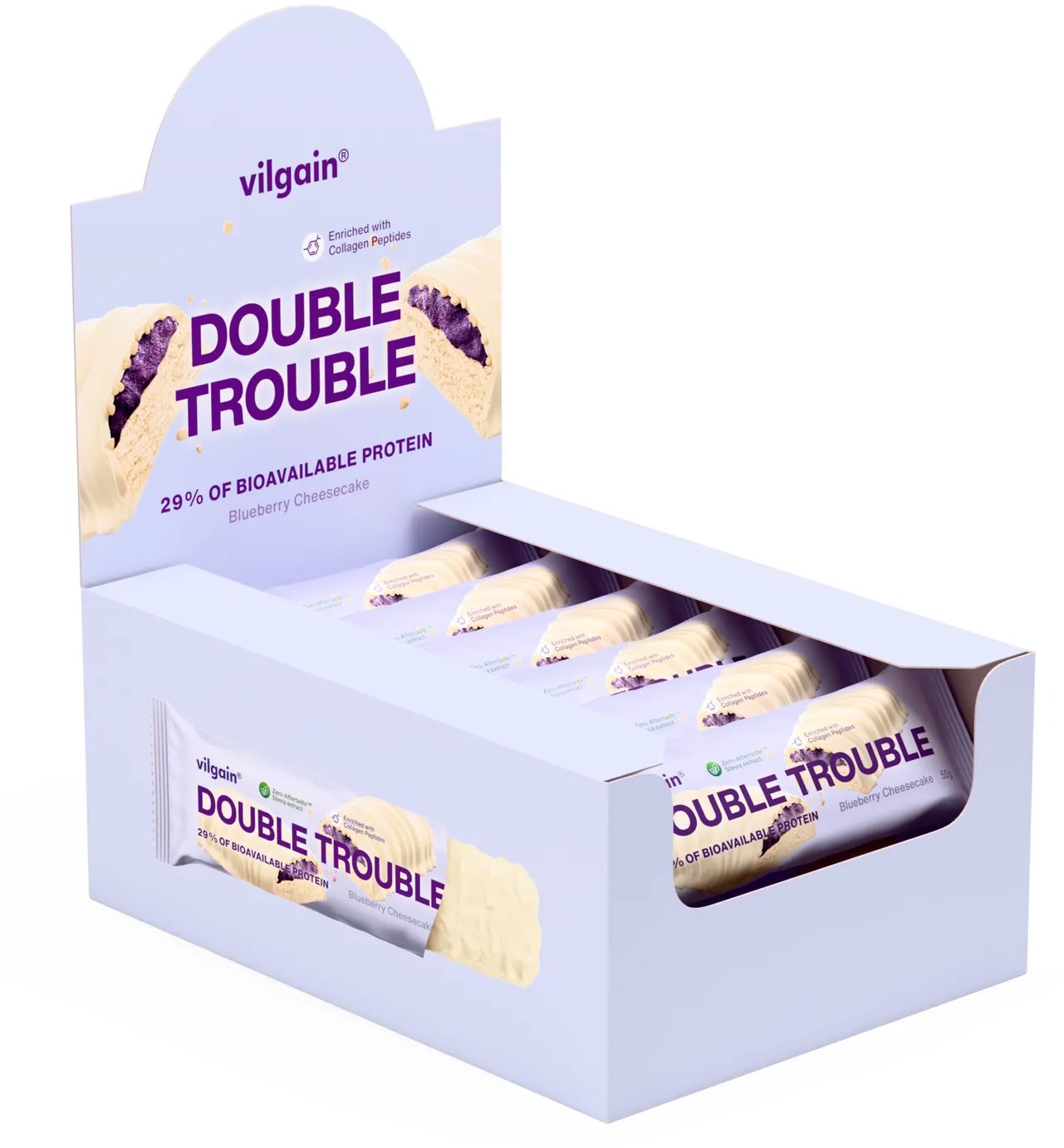 Vilgain Double Trouble Protein Bar 12 × 55 g blueberry cheesecake